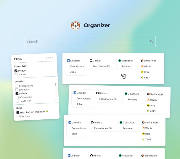 organizer page screen